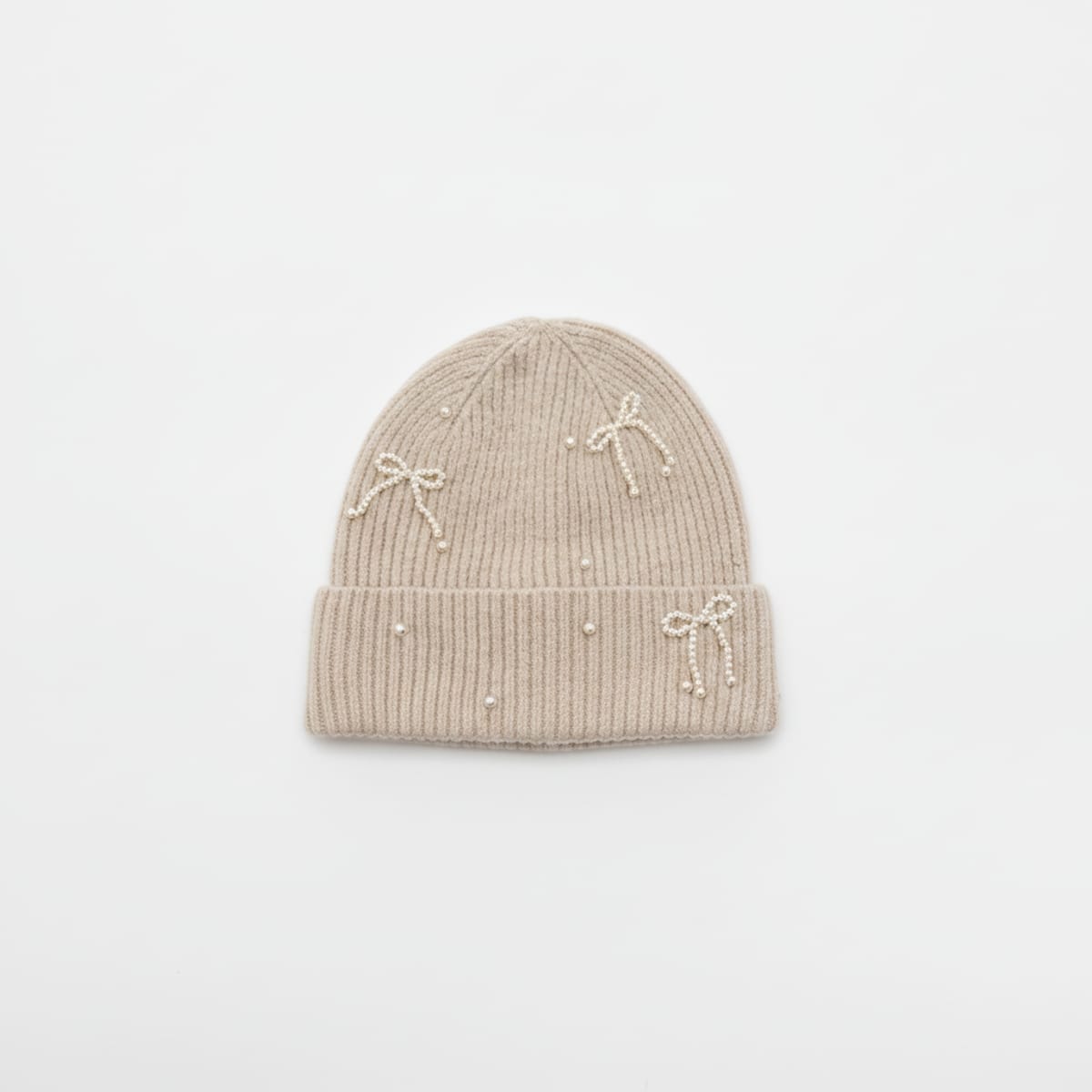 Cappello con Fiocchetti e Perline - Beige