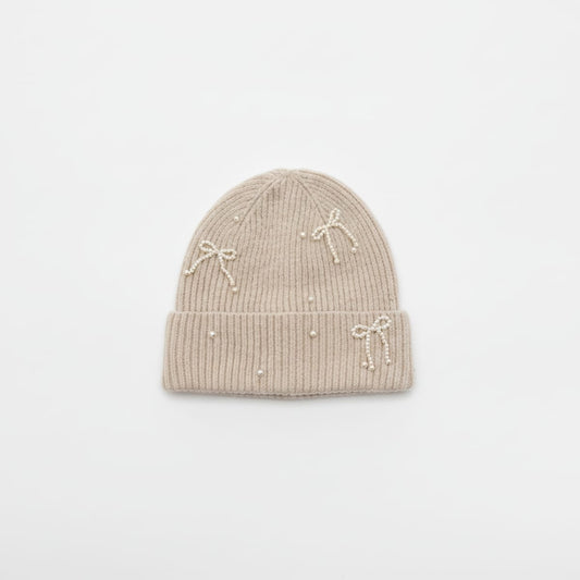 Cappello con Fiocchetti e Perline - Beige