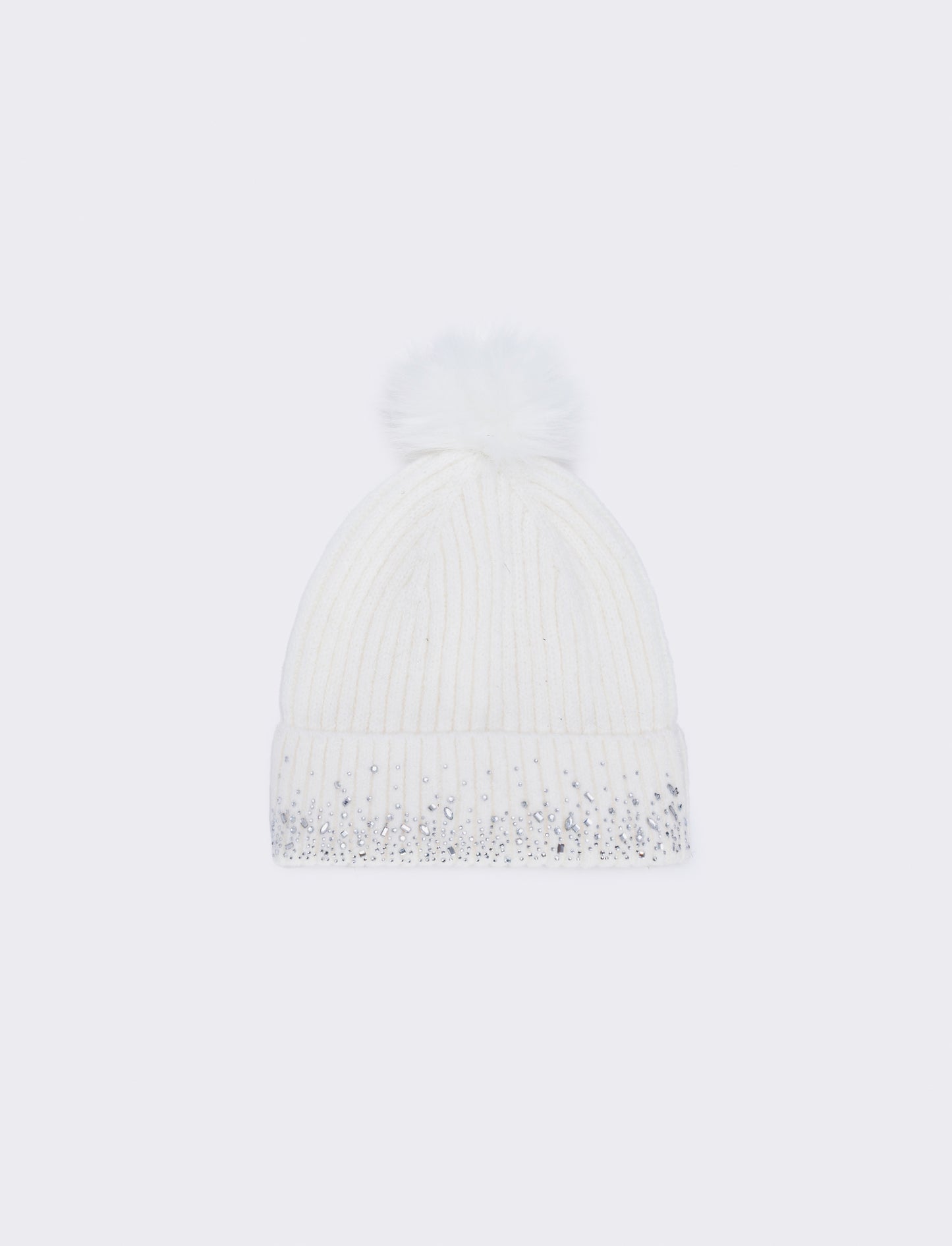 Cappello con strass sul risvolto - Bianco