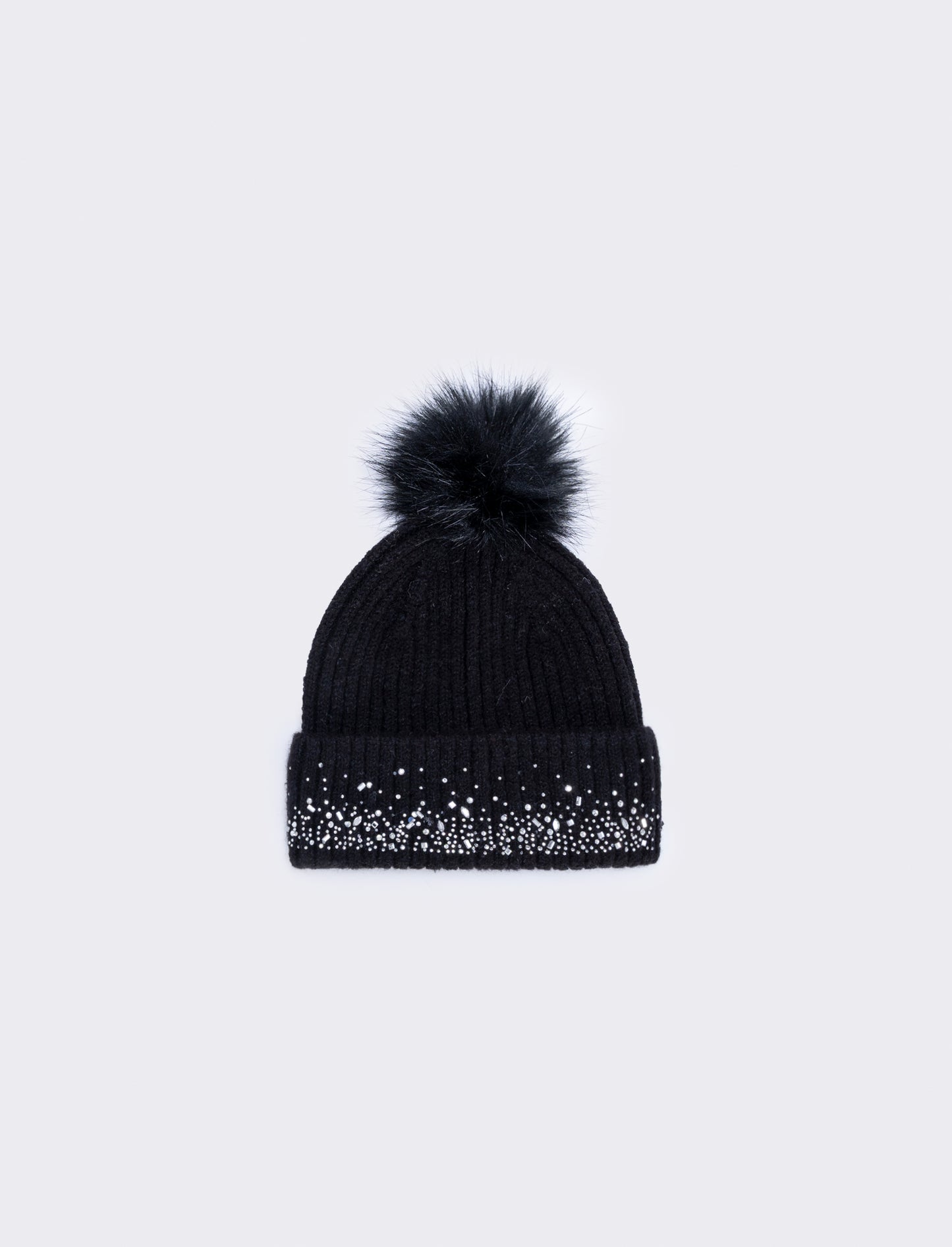 Cappello con strass sul risvolto - Nero