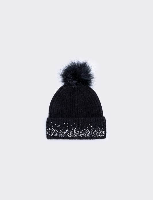 Hat with rhinestones on the brim - Black