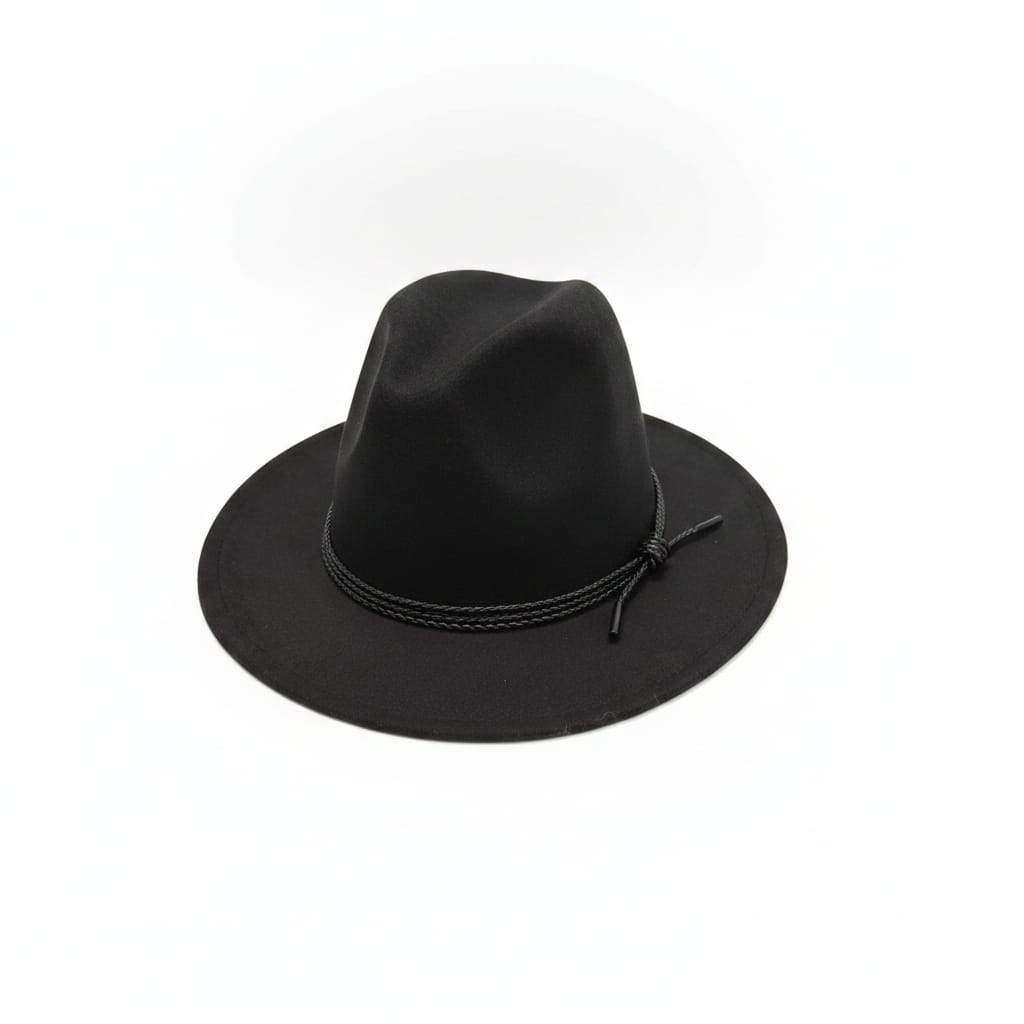 Cappello falda larga con treccina - Nero