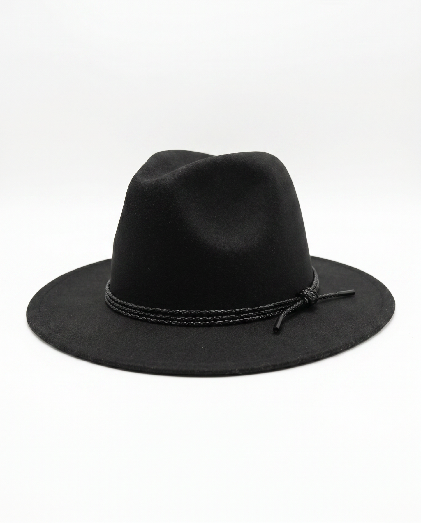Cappello falda larga con treccina - Nero