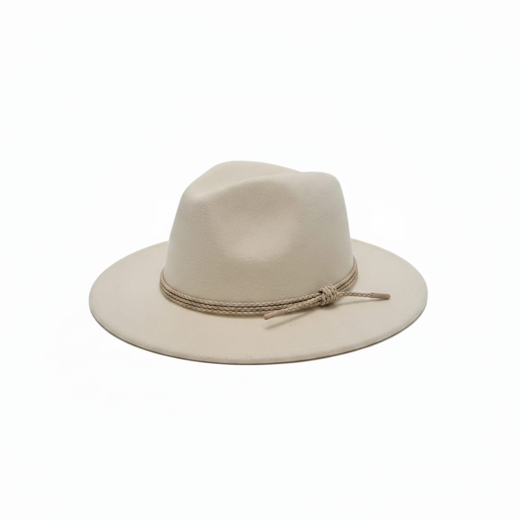 Cappello falda larga con treccina - Bianco panna