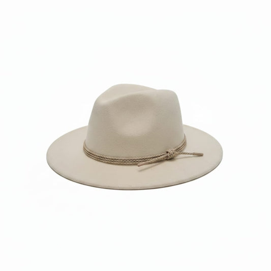 Cappello falda larga con treccina - Bianco panna