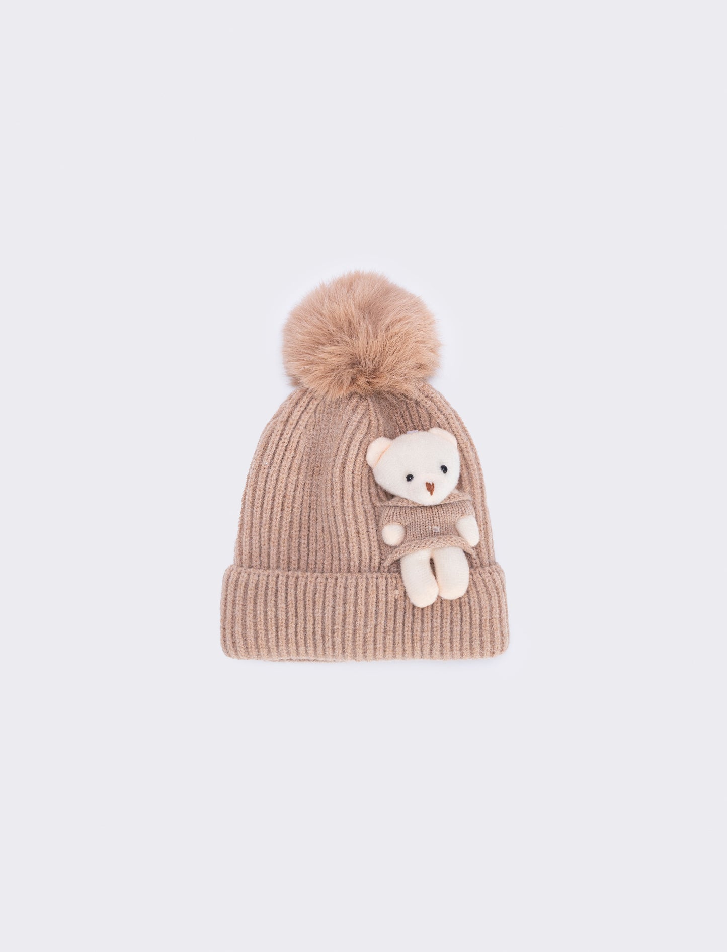 Hat with teddy bear and pom pom unique - Beige
