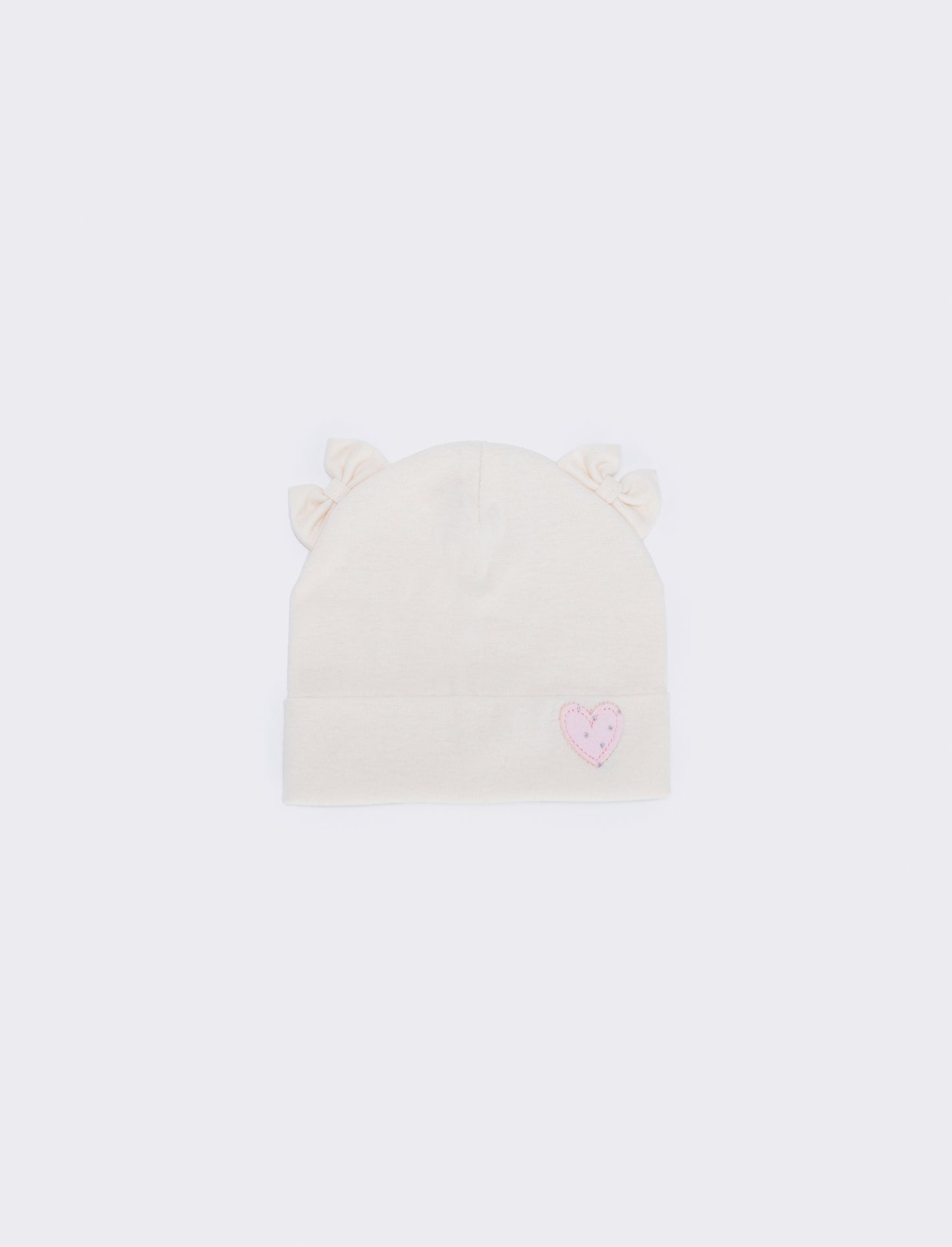 Cappello cuffia leggero con fiocchetti - Bianco panna