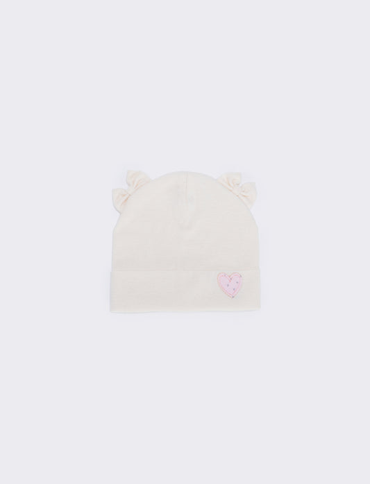 Cappello cuffia leggero con fiocchetti - Bianco panna