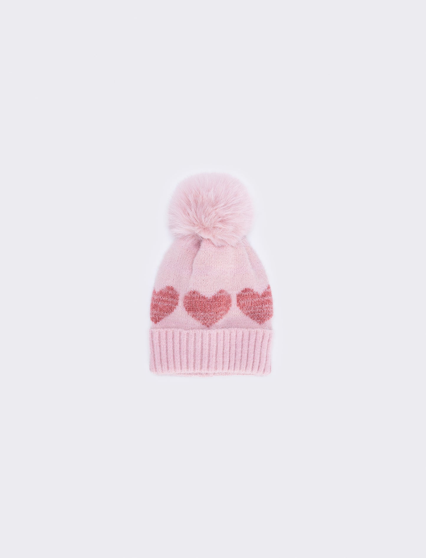 Cappello pon pon con cuoricini vivaci - Rosa