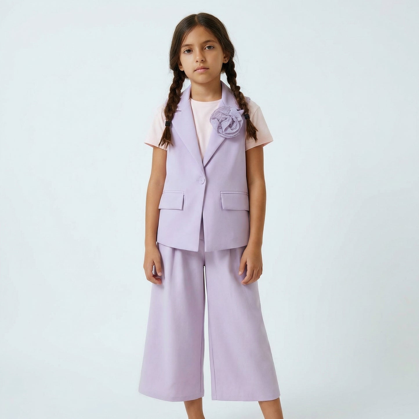 Gilet estivo con fiore applicato e tasche - Viola glicine