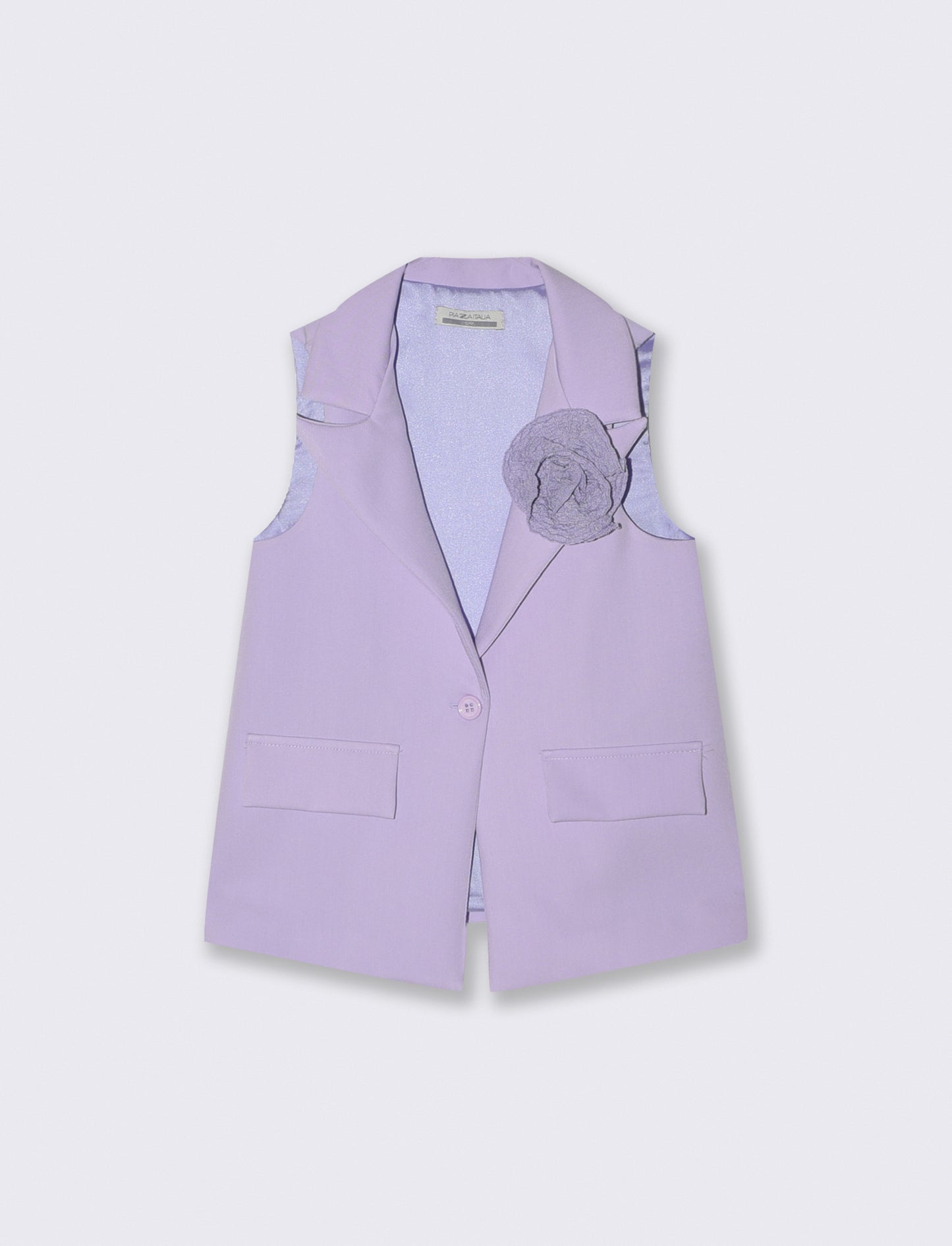 Gilet estivo con fiore applicato e tasche - Viola glicine
