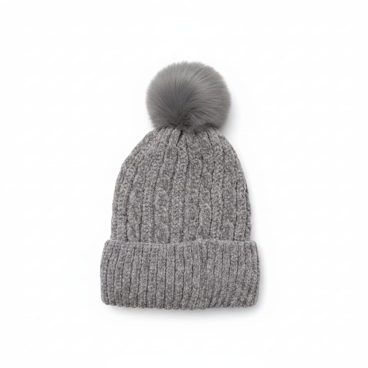 Cappello in maglia lurex con pon pon - Grigio