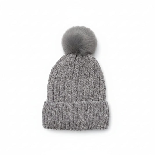 Cappello in maglia lurex con pon pon - Grigio