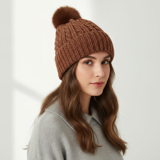 Cappello in maglia lurex con pon pon - Arancio