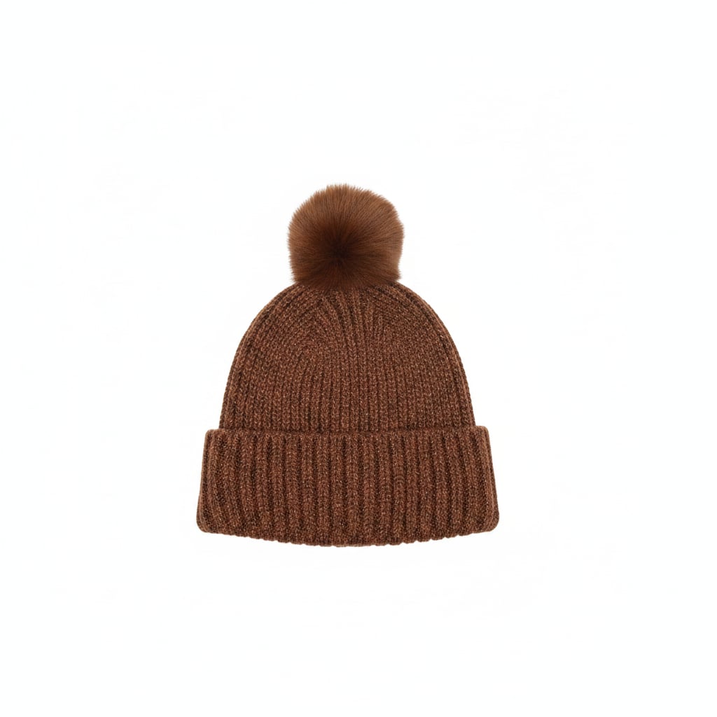 Cappello in maglia lurex con pon pon - Arancio