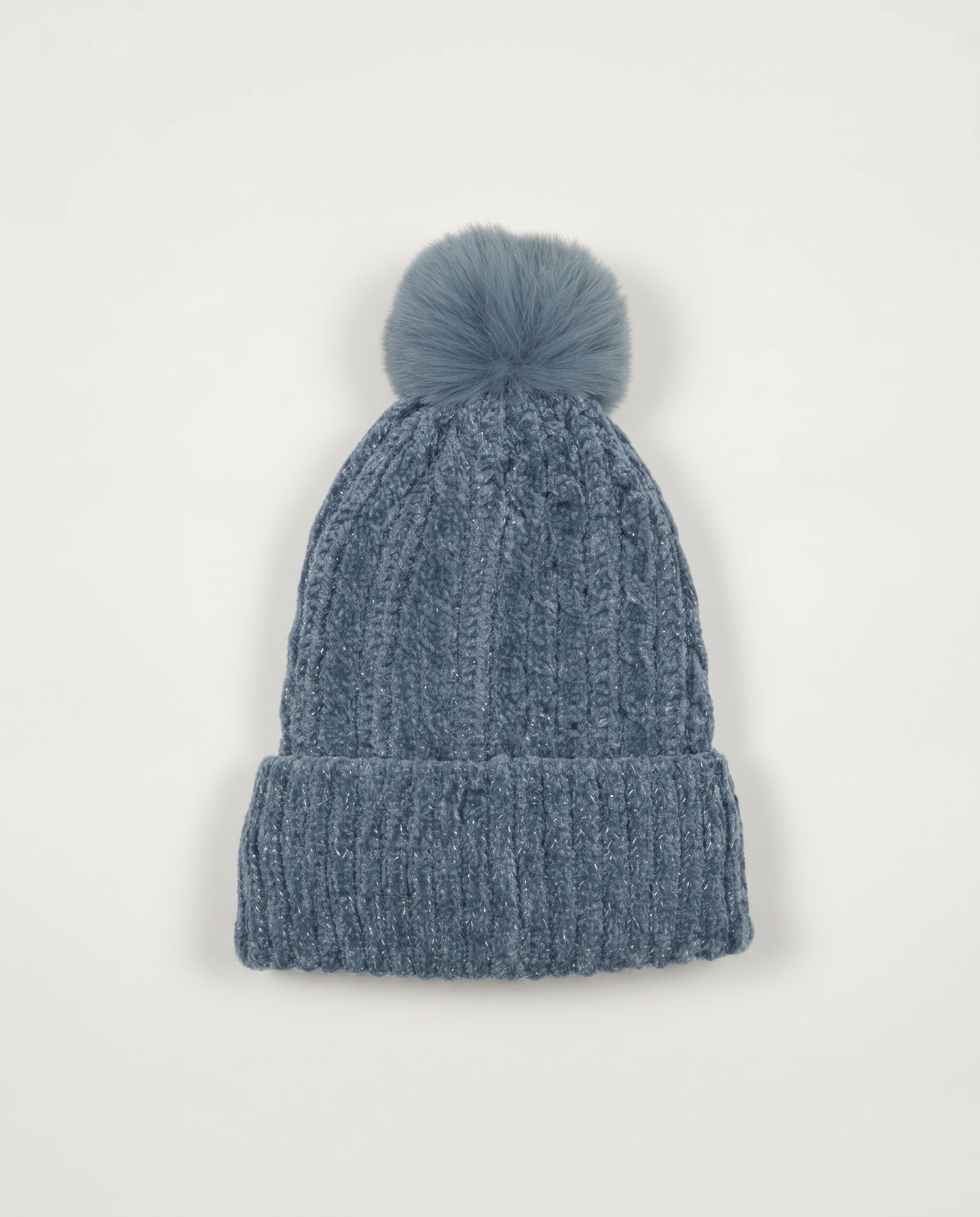 Cappello in maglia lurex con pon pon - Denim