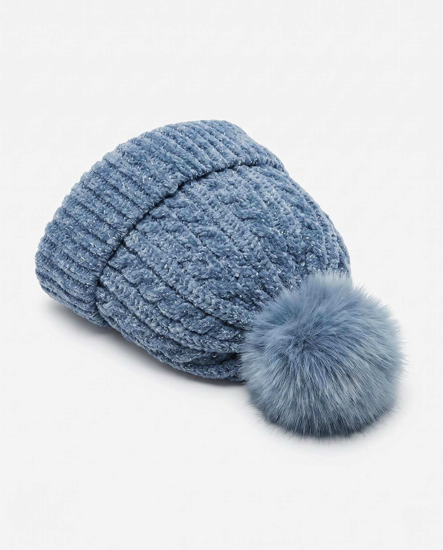Cappello in maglia lurex con pon pon - Denim
