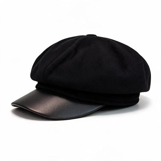 Faux Fur Cap with Visor - Black
