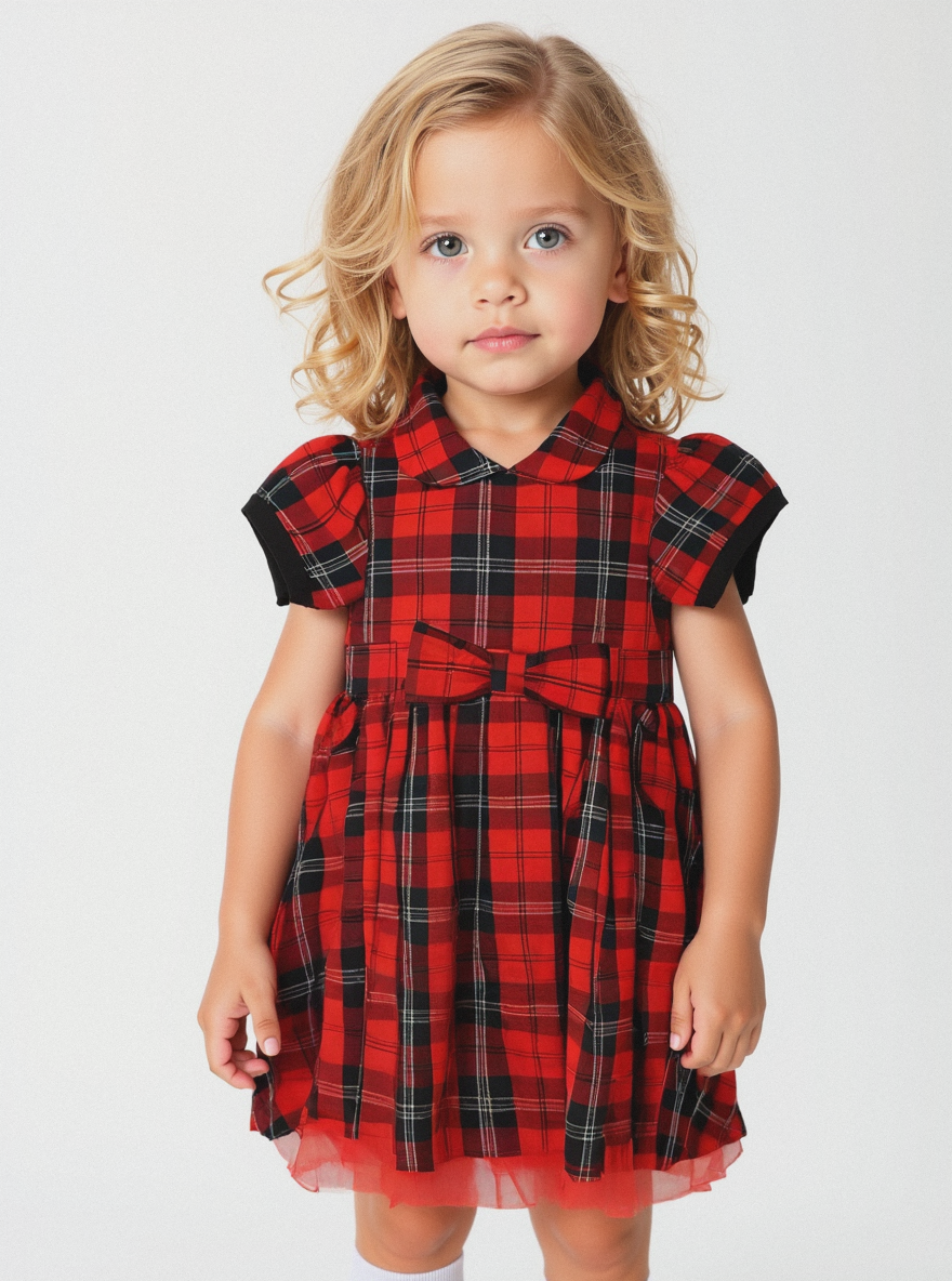 Abito con inserto in tulle - Rosso