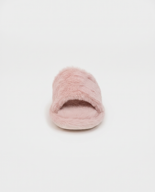 Pantofola aperta effetto furry - Rosa