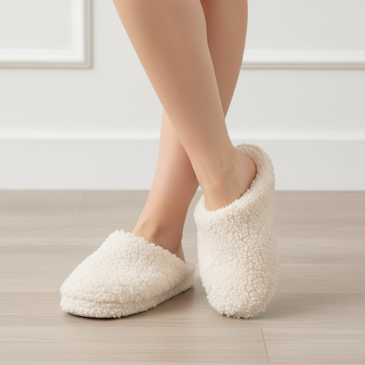 Pantofola da effetto bouclé - Crema