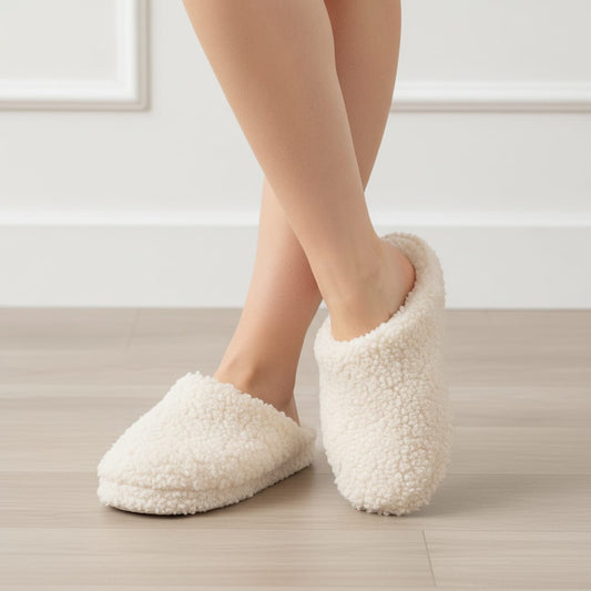 Pantofola da effetto bouclé - Crema
