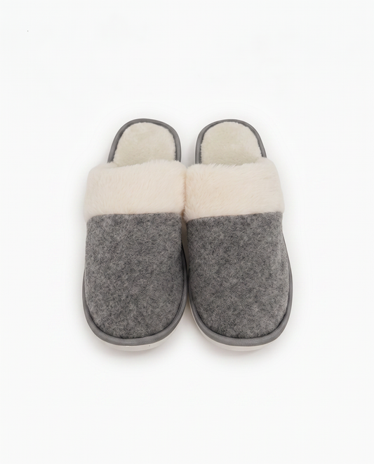 Pantofola calda da uomo in tessuto furry - Grigio