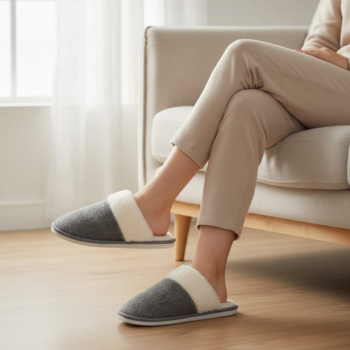 Pantofola calda da uomo in tessuto furry - Grigio