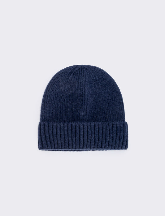 Cappello basic in maglia con risvolto - Blu
