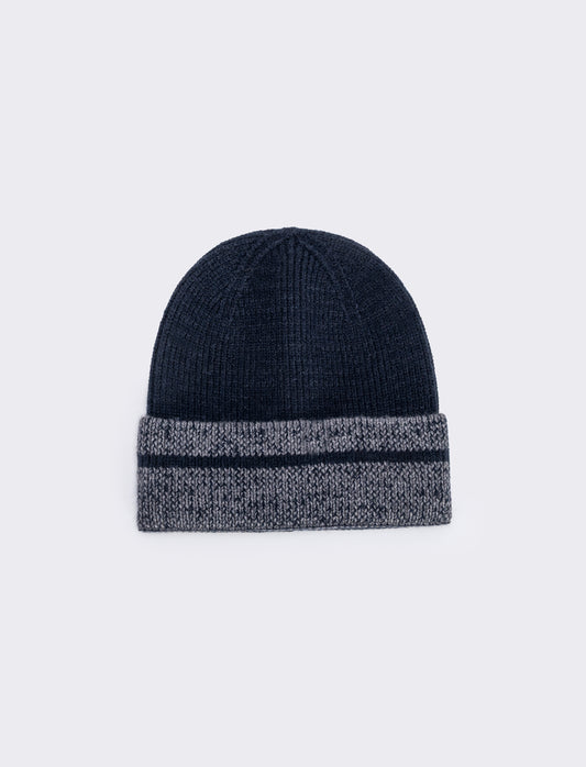 Cappello uomo con risvolto a contrasto - Blu