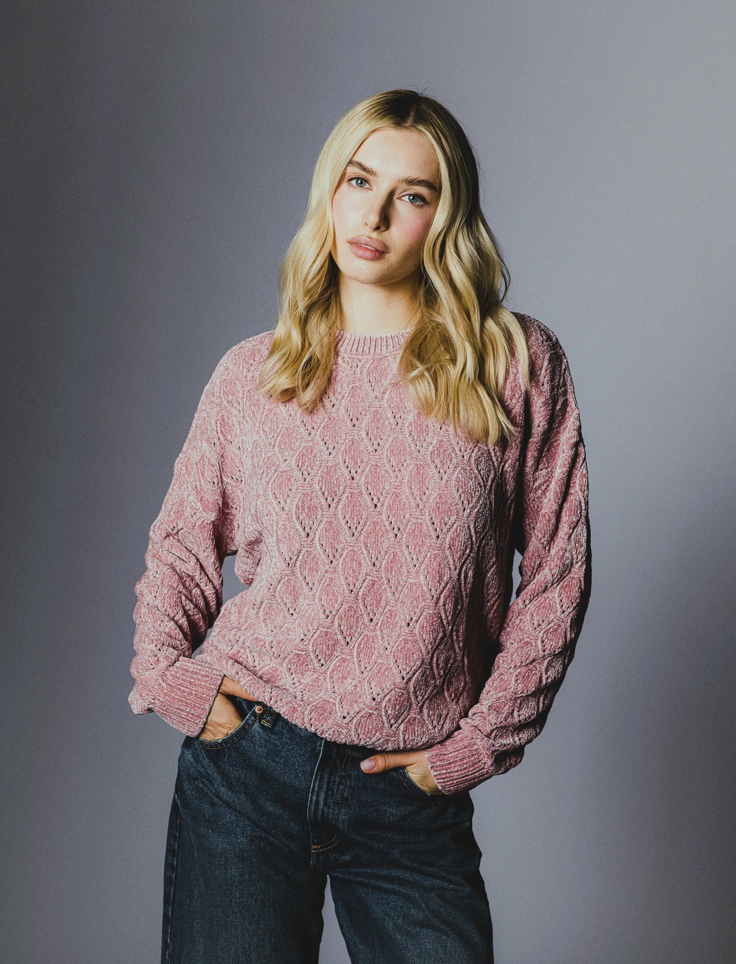 MAGLIA MANICA LUNGA CON INTARSI - Rosa antico