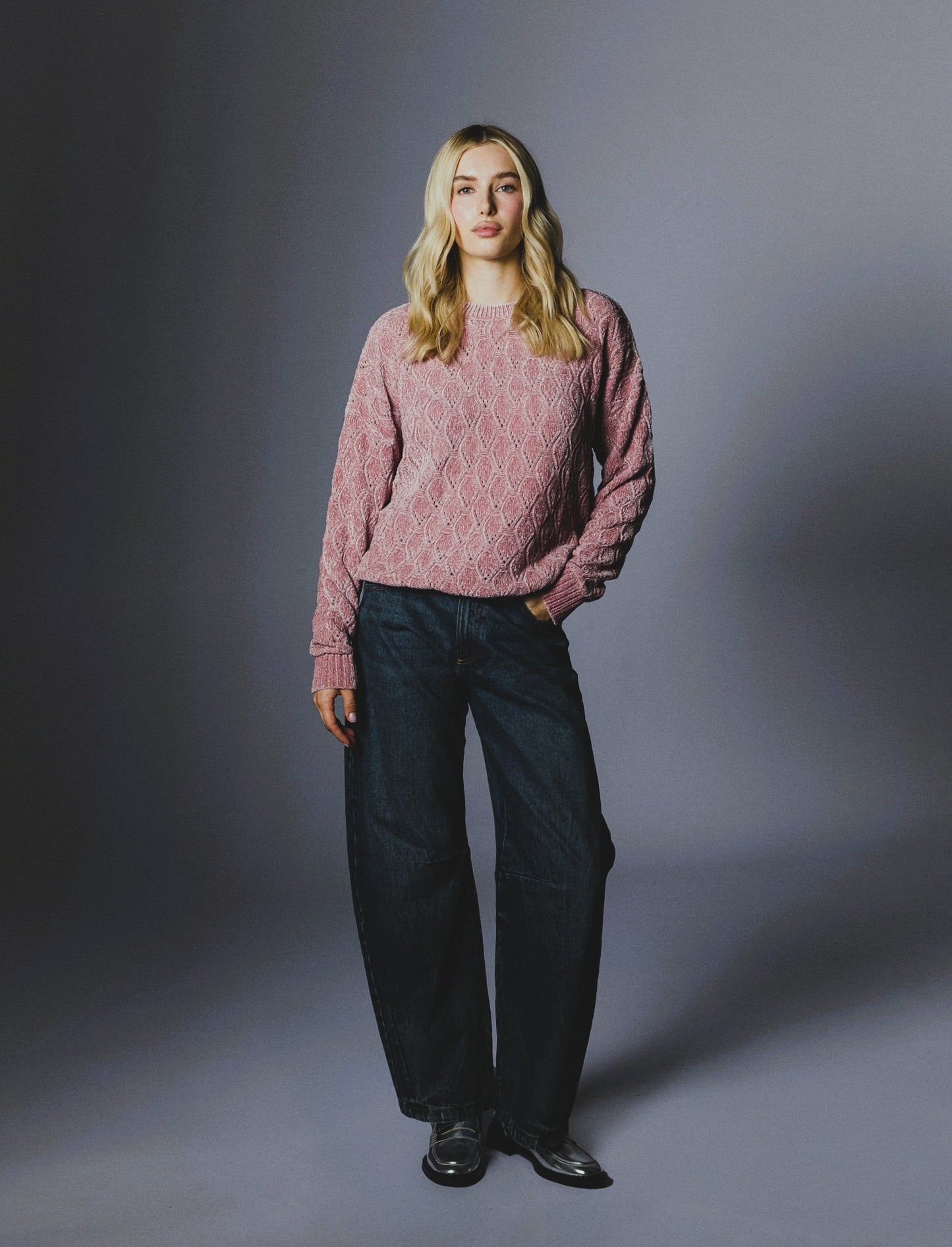 MAGLIA MANICA LUNGA CON INTARSI - Rosa antico