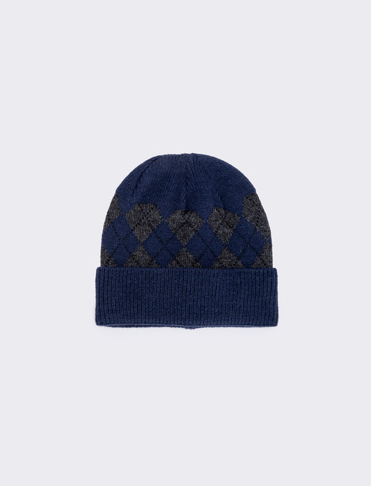Cappello rombi con risvolto elegante - Blu