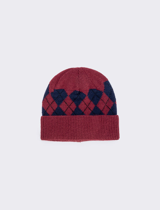 Cappello rombi con risvolto elegante - Bordeaux