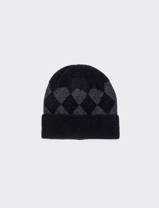 Cappello rombi con risvolto elegante - Nero