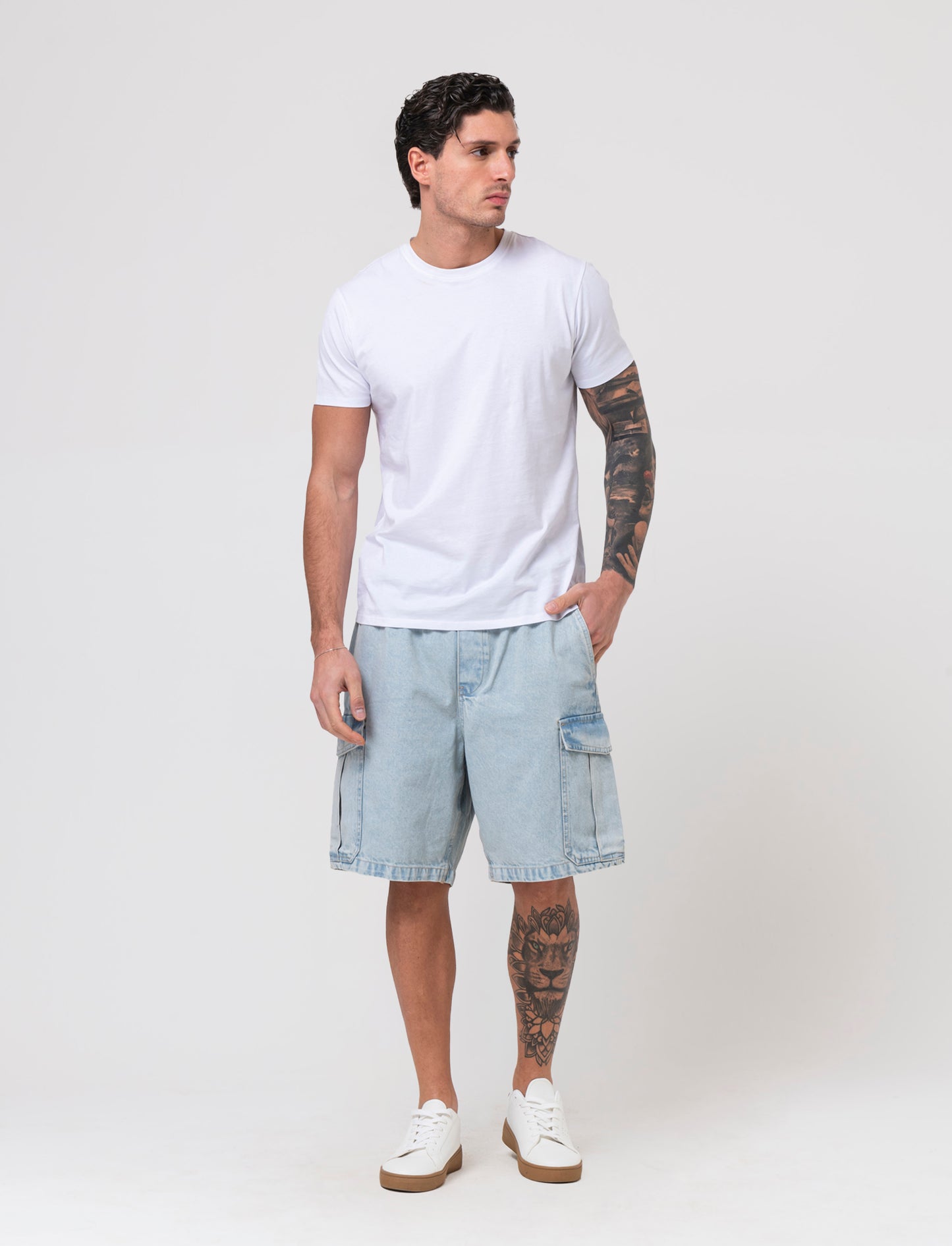 Bermuda cargo in denim da uomo - Denim chiaro