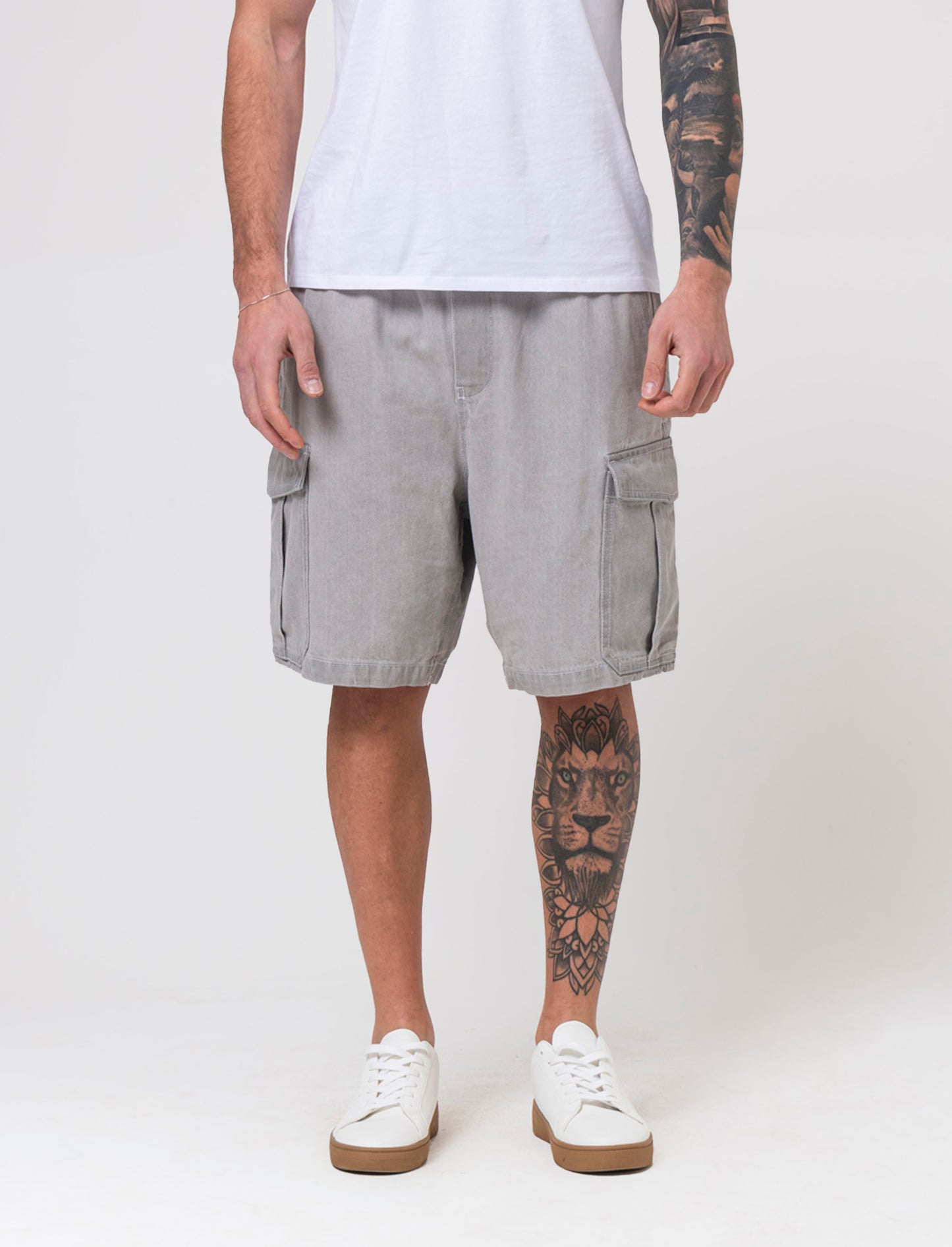 Bermuda cargo in denim da uomo - Grigio chiaro