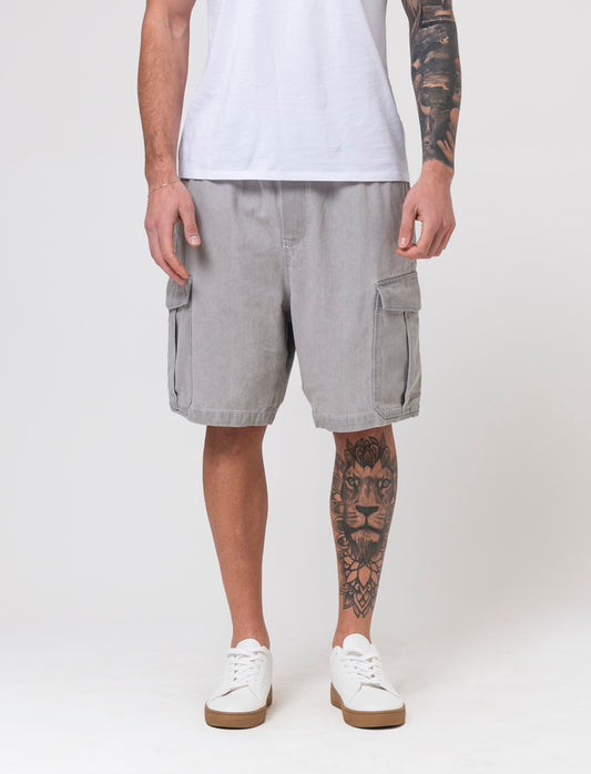 Man's denim cargo bermuda shorts - Grey