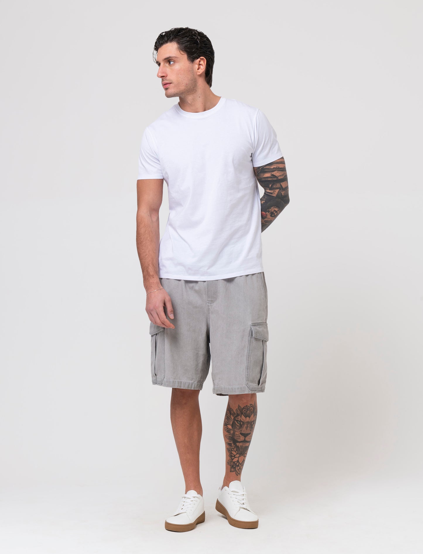 Bermuda cargo in denim da uomo - Grigio chiaro