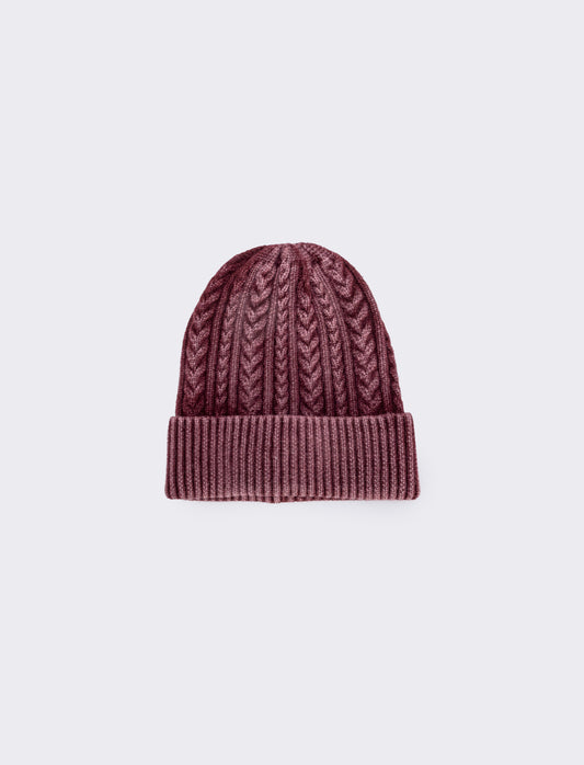 Cappello delavè treccia risvolto costine - Bordeaux