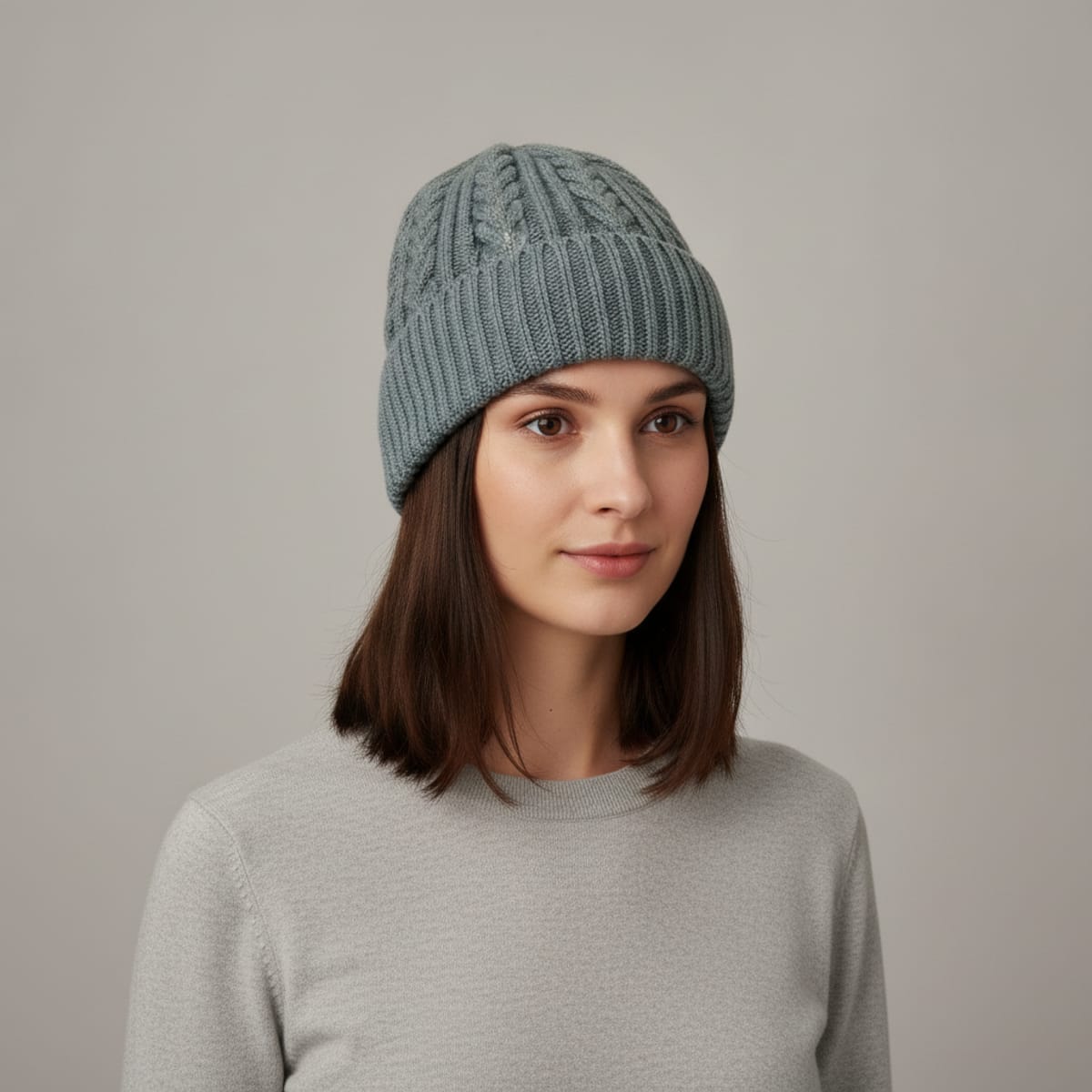 Cappello delavè treccia risvolto costine - Grigio