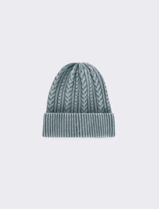 Cappello delavè treccia risvolto costine - Grigio