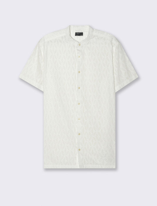 Camicia coreana fantasia jacquard da uomo - Bianco