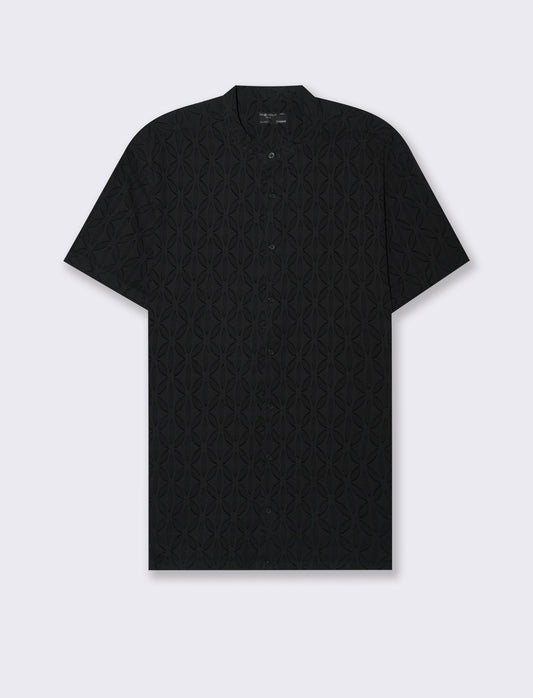 Camicia coreana fantasia jacquard da uomo - Nero