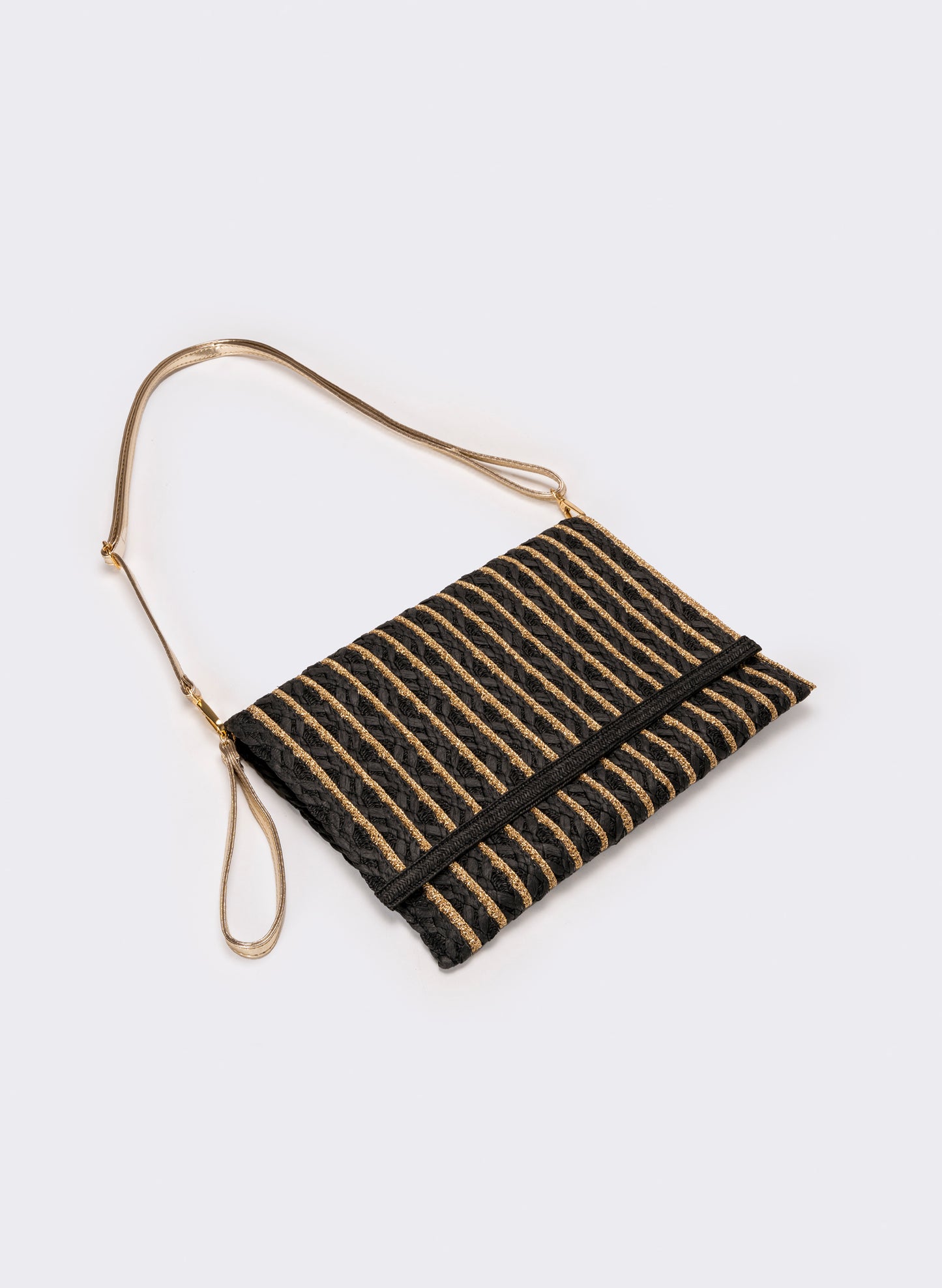Pochette donna in carta con maniglia e tracolla - Nero
