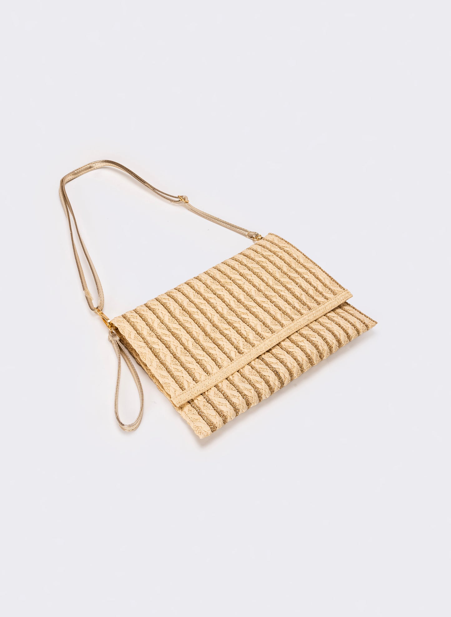 Pochette donna in carta con maniglia e tracolla - Bianco natural