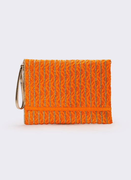 Pochette donna in carta con maniglia e tracolla - Arancio