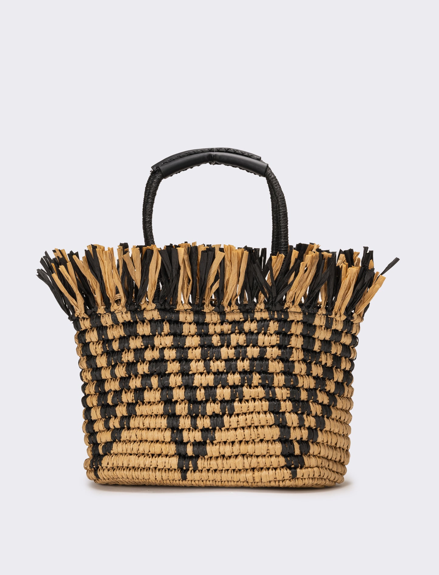 Shopper donna zig zag con frange in raffia - Nero