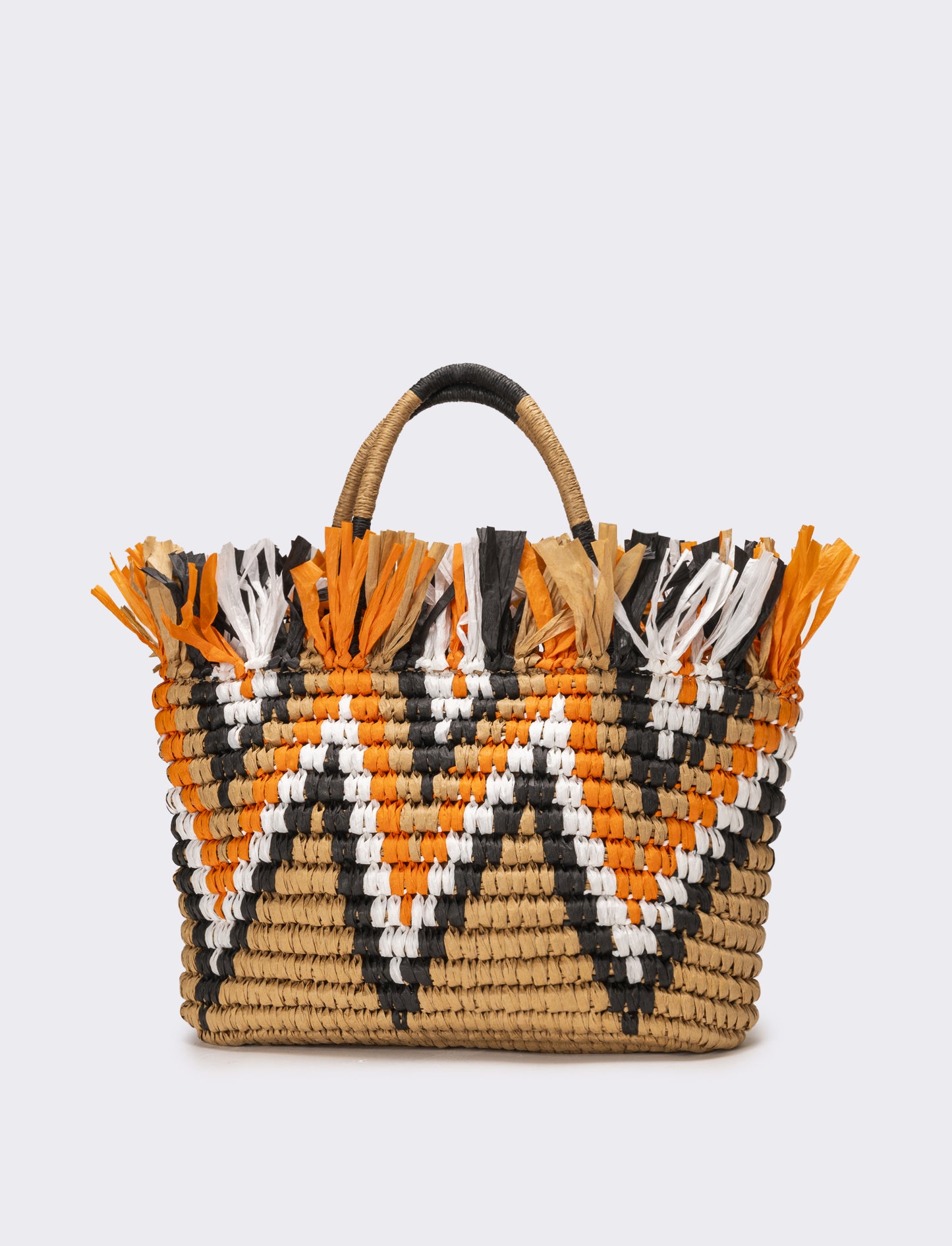 Shopper donna zig zag con frange in raffia - Arancio