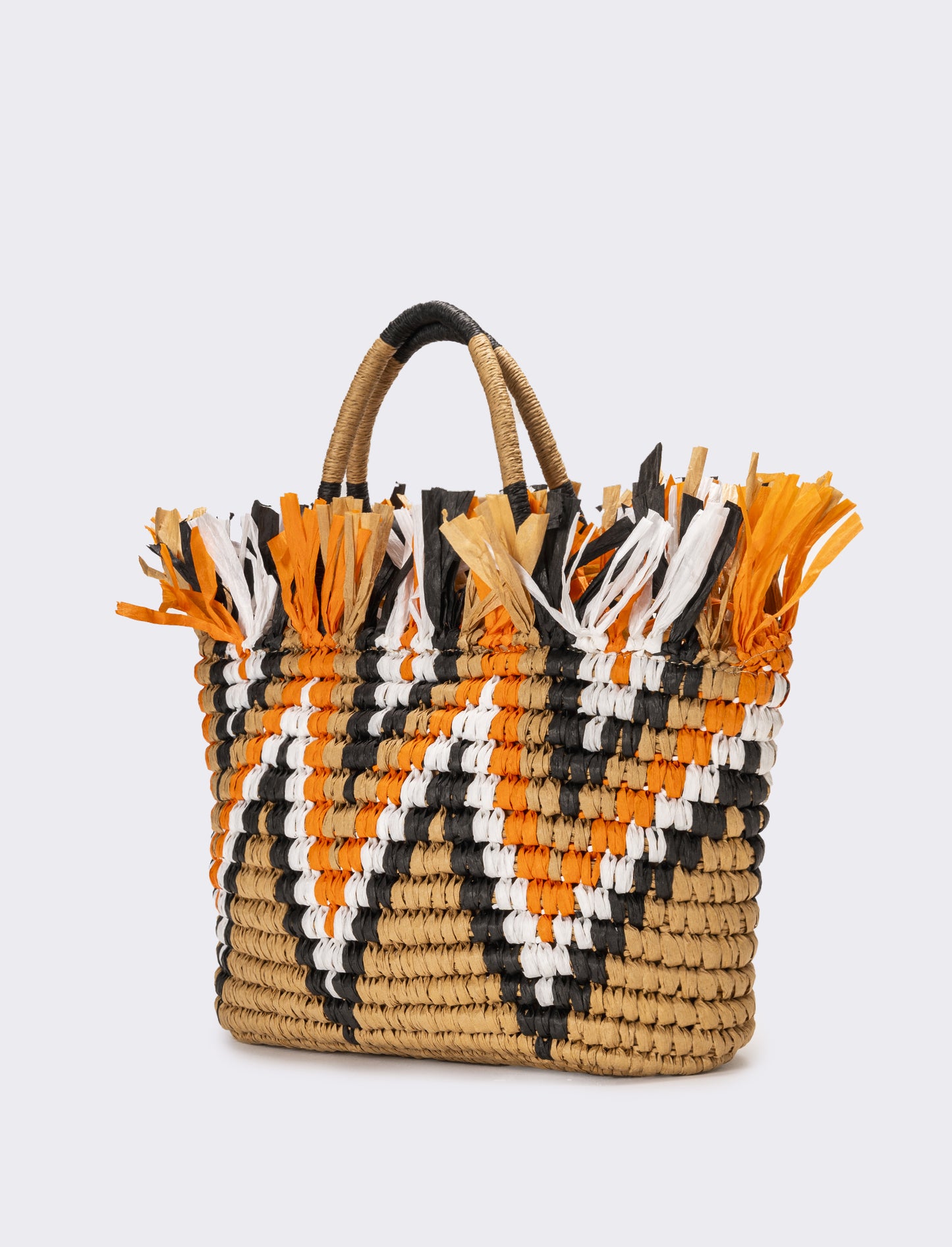 Shopper donna zig zag con frange in raffia - Arancio